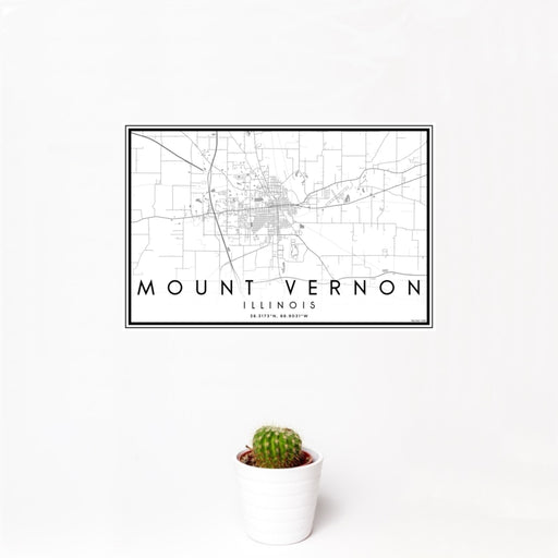 12x18 Mount Vernon Illinois Map Print Landscape Orientation in Classic Style With Small Cactus Plant in White Planter