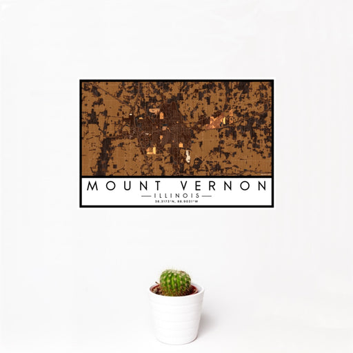 12x18 Mount Vernon Illinois Map Print Landscape Orientation in Ember Style With Small Cactus Plant in White Planter