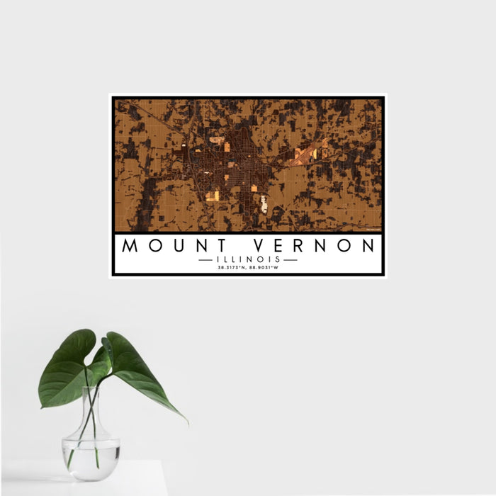 16x24 Mount Vernon Illinois Map Print Landscape Orientation in Ember Style With Tropical Plant Leaves in Water