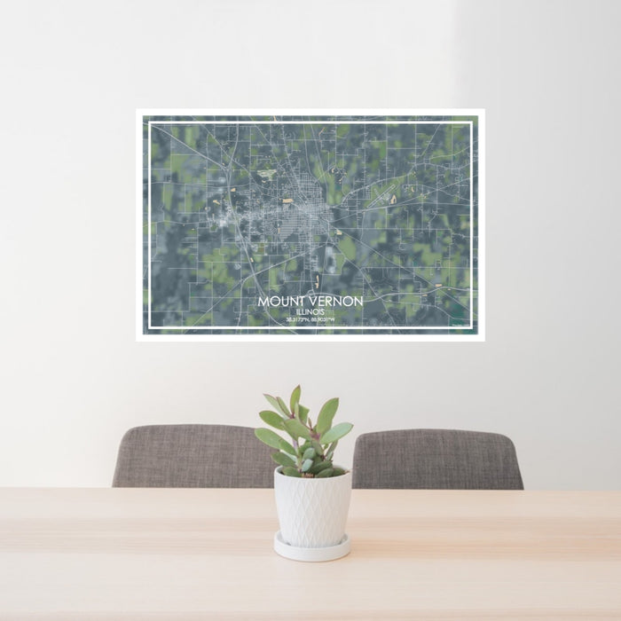 24x36 Mount Vernon Illinois Map Print Lanscape Orientation in Afternoon Style Behind 2 Chairs Table and Potted Plant