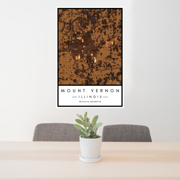 24x36 Mount Vernon Illinois Map Print Portrait Orientation in Ember Style Behind 2 Chairs Table and Potted Plant