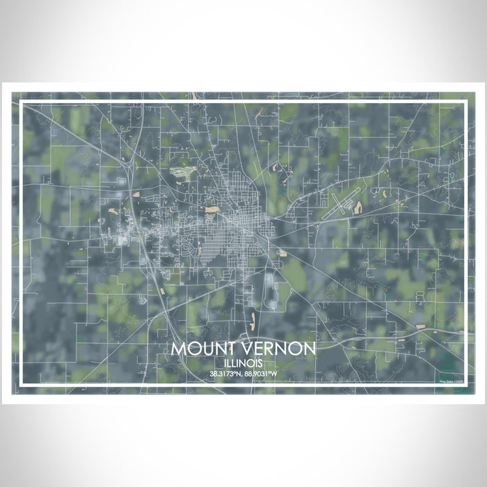 Mount Vernon Illinois Map Print Landscape Orientation in Afternoon Style With Shaded Background