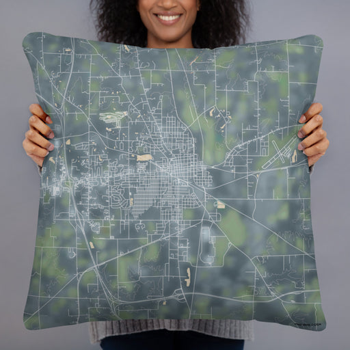 Person holding 22x22 Custom Mount Vernon Illinois Map Throw Pillow in Afternoon