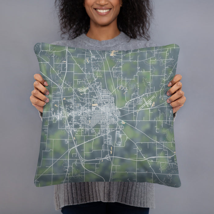 Person holding 18x18 Custom Mount Vernon Illinois Map Throw Pillow in Afternoon