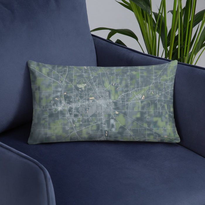 Custom Mount Vernon Illinois Map Throw Pillow in Afternoon on Blue Colored Chair