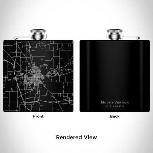 Rendered View of Mount Vernon Illinois Map Engraving on 6oz Stainless Steel Flask in Black