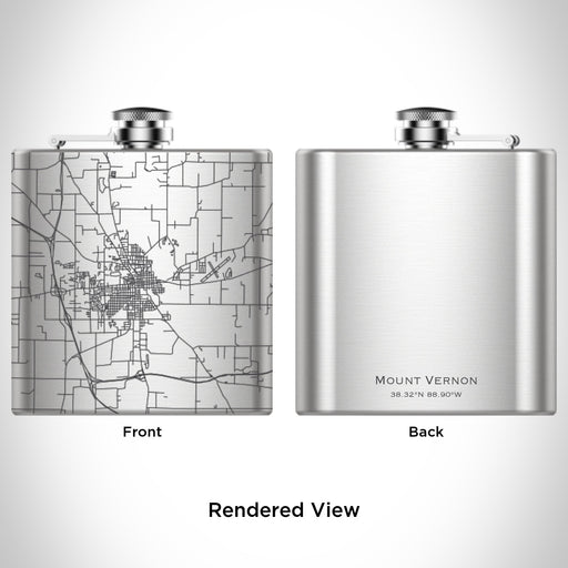 Rendered View of Mount Vernon Illinois Map Engraving on 6oz Stainless Steel Flask