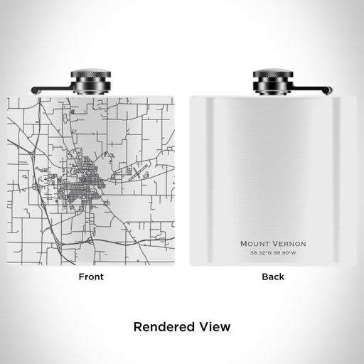 Rendered View of Mount Vernon Illinois Map Engraving on 6oz Stainless Steel Flask in White