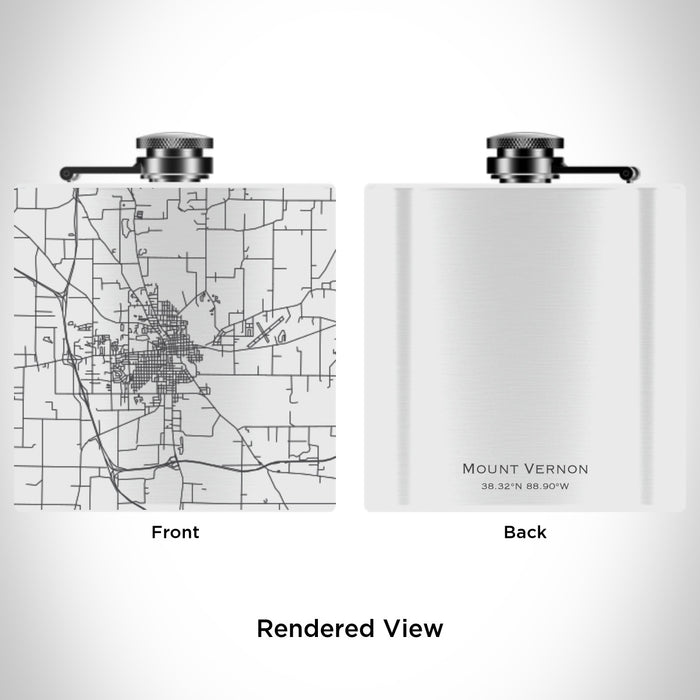 Rendered View of Mount Vernon Illinois Map Engraving on 6oz Stainless Steel Flask in White