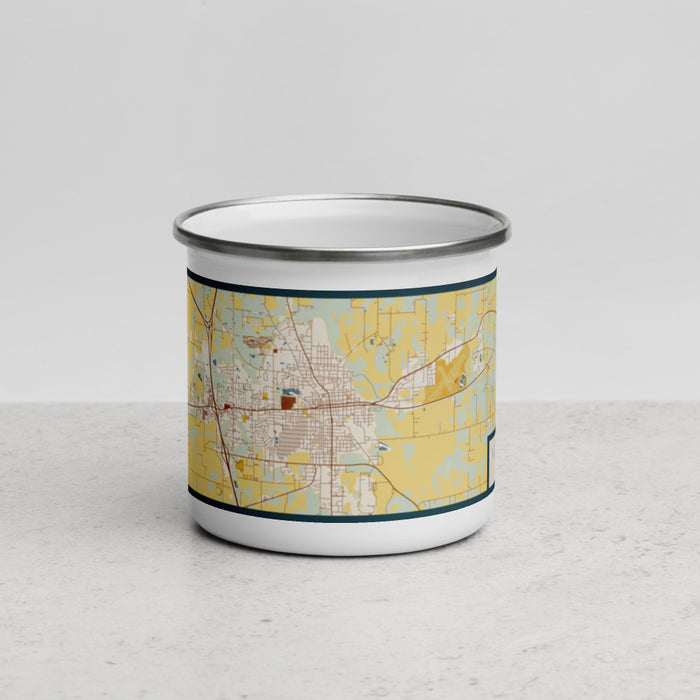 Front View Custom Mount Vernon Illinois Map Enamel Mug in Woodblock