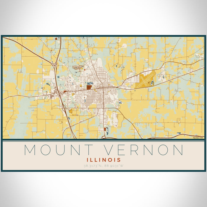 Mount Vernon Illinois Map Print Landscape Orientation in Woodblock Style With Shaded Background