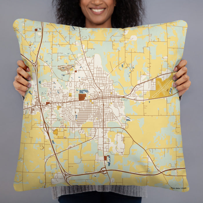 Person holding 22x22 Custom Mount Vernon Illinois Map Throw Pillow in Woodblock