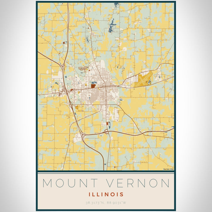 Mount Vernon Illinois Map Print Portrait Orientation in Woodblock Style With Shaded Background