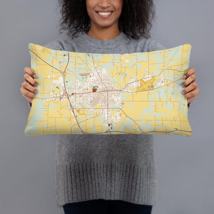 Person holding 20x12 Custom Mount Vernon Illinois Map Throw Pillow in Woodblock