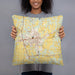 Person holding 18x18 Custom Mount Vernon Illinois Map Throw Pillow in Woodblock