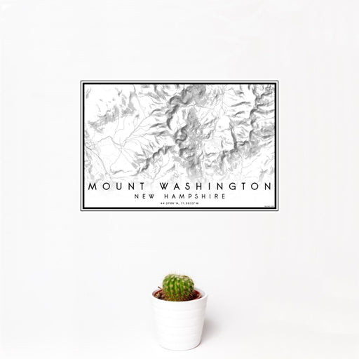 12x18 Mount Washington New Hampshire Map Print Landscape Orientation in Classic Style With Small Cactus Plant in White Planter