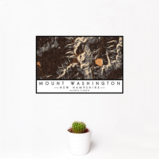 12x18 Mount Washington New Hampshire Map Print Landscape Orientation in Ember Style With Small Cactus Plant in White Planter