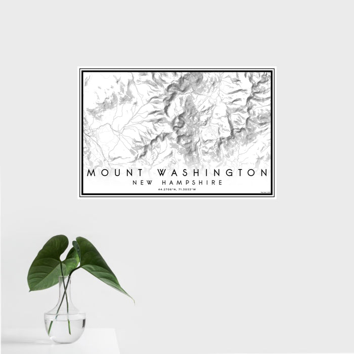 16x24 Mount Washington New Hampshire Map Print Landscape Orientation in Classic Style With Tropical Plant Leaves in Water