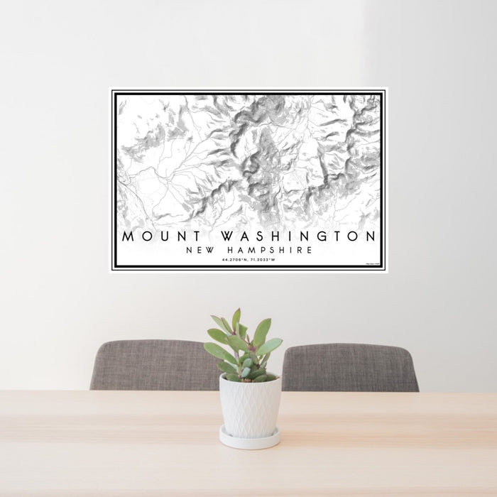 24x36 Mount Washington New Hampshire Map Print Lanscape Orientation in Classic Style Behind 2 Chairs Table and Potted Plant
