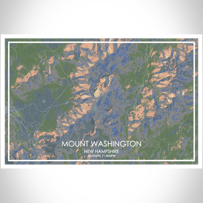 Mount Washington New Hampshire Map Print Landscape Orientation in Afternoon Style With Shaded Background
