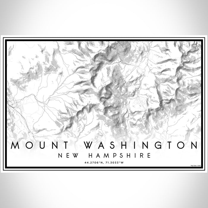 Mount Washington New Hampshire Map Print Landscape Orientation in Classic Style With Shaded Background