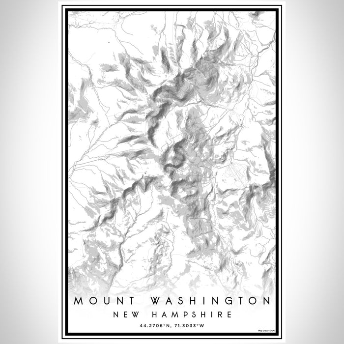 Mount Washington New Hampshire Map Print Portrait Orientation in Classic Style With Shaded Background