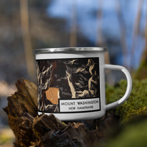 Right View Custom Mount Washington New Hampshire Map Enamel Mug in Ember on Grass With Trees in Background