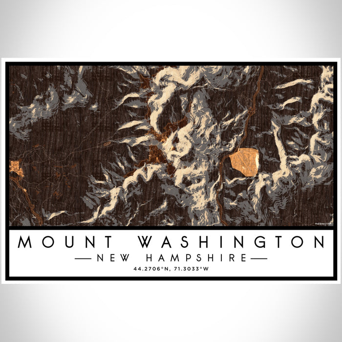 Mount Washington New Hampshire Map Print Landscape Orientation in Ember Style With Shaded Background