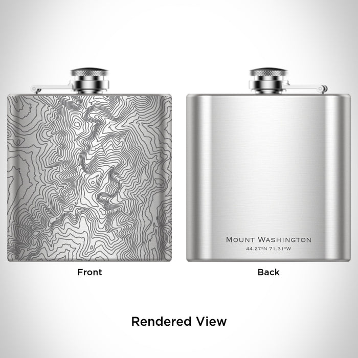 Rendered View of Mount Washington New Hampshire Map Engraving on 6oz Stainless Steel Flask