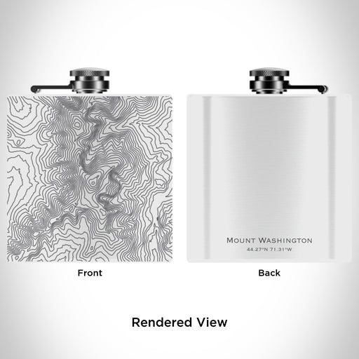 Rendered View of Mount Washington New Hampshire Map Engraving on 6oz Stainless Steel Flask in White