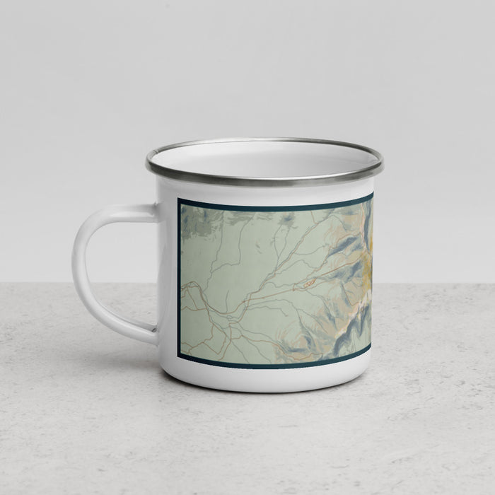 Left View Custom Mount Washington New Hampshire Map Enamel Mug in Woodblock