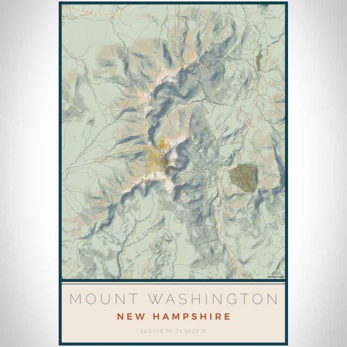 Mount Washington New Hampshire Map Print Portrait Orientation in Woodblock Style With Shaded Background