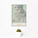 12x18 Mount Whitney California Map Print Portrait Orientation in Woodblock Style With Small Cactus Plant in White Planter