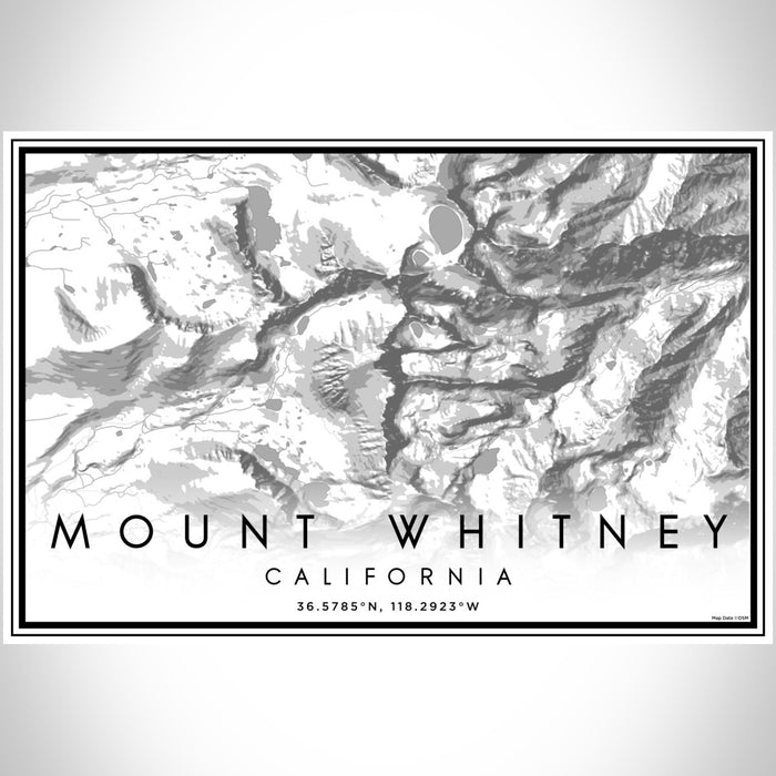 Mount Whitney California Map Print Landscape Orientation in Classic Style With Shaded Background