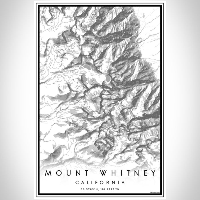 Mount Whitney California Map Print Portrait Orientation in Classic Style With Shaded Background