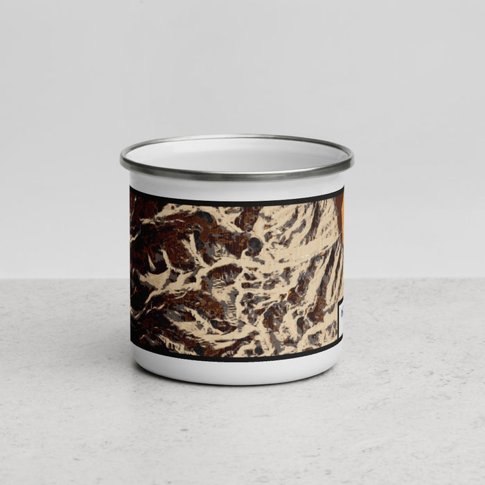 Front View Custom Mount Whitney California Map Enamel Mug in Ember