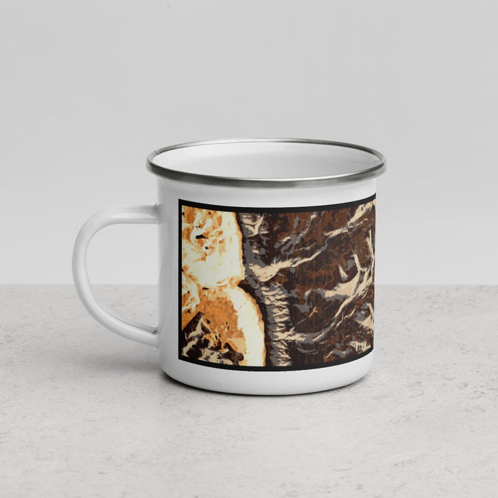 Left View Custom Mount Whitney California Map Enamel Mug in Ember