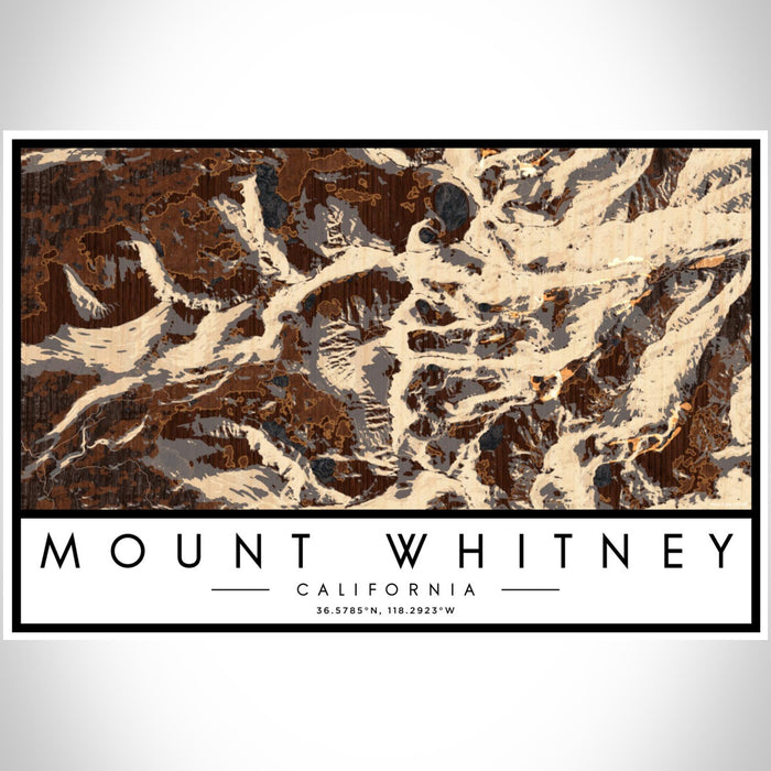 Mount Whitney California Map Print Landscape Orientation in Ember Style With Shaded Background