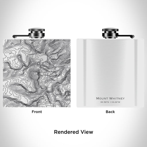 Rendered View of Mount Whitney California Map Engraving on 6oz Stainless Steel Flask in White