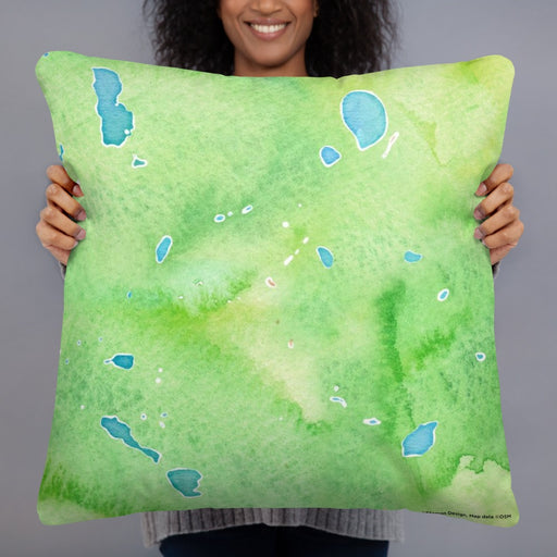 Person holding 22x22 Custom Mount Whitney California Map Throw Pillow in Watercolor