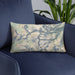 Custom Mount Whitney California Map Throw Pillow in Woodblock on Blue Colored Chair