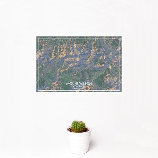 12x18 Mount Wilson Colorado Map Print Landscape Orientation in Afternoon Style With Small Cactus Plant in White Planter