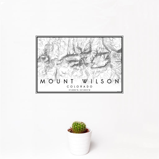 12x18 Mount Wilson Colorado Map Print Landscape Orientation in Classic Style With Small Cactus Plant in White Planter