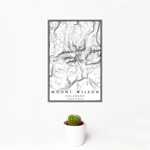 12x18 Mount Wilson Colorado Map Print Portrait Orientation in Classic Style With Small Cactus Plant in White Planter