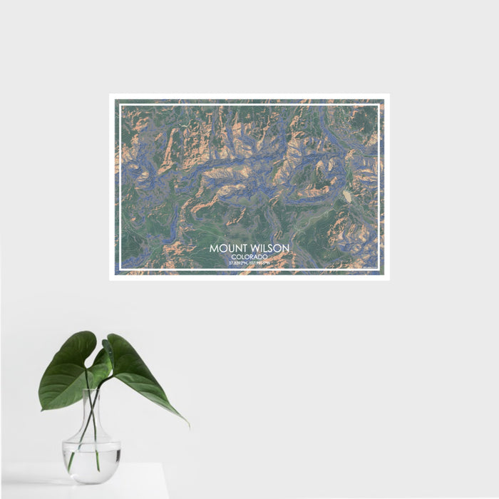 16x24 Mount Wilson Colorado Map Print Landscape Orientation in Afternoon Style With Tropical Plant Leaves in Water