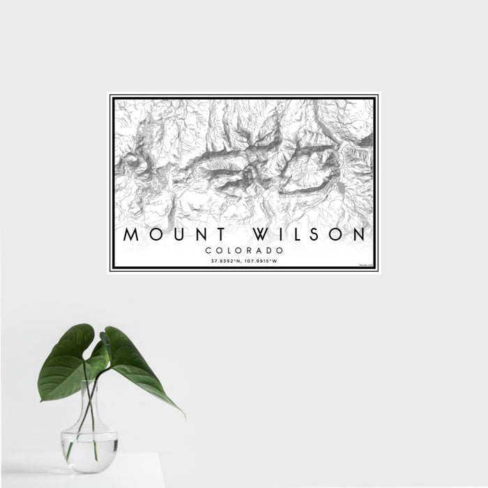 16x24 Mount Wilson Colorado Map Print Landscape Orientation in Classic Style With Tropical Plant Leaves in Water