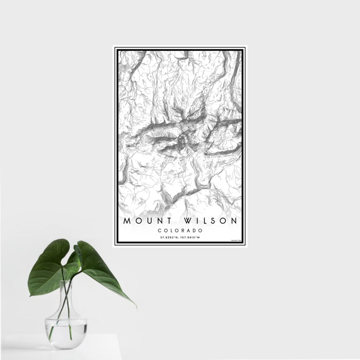 16x24 Mount Wilson Colorado Map Print Portrait Orientation in Classic Style With Tropical Plant Leaves in Water