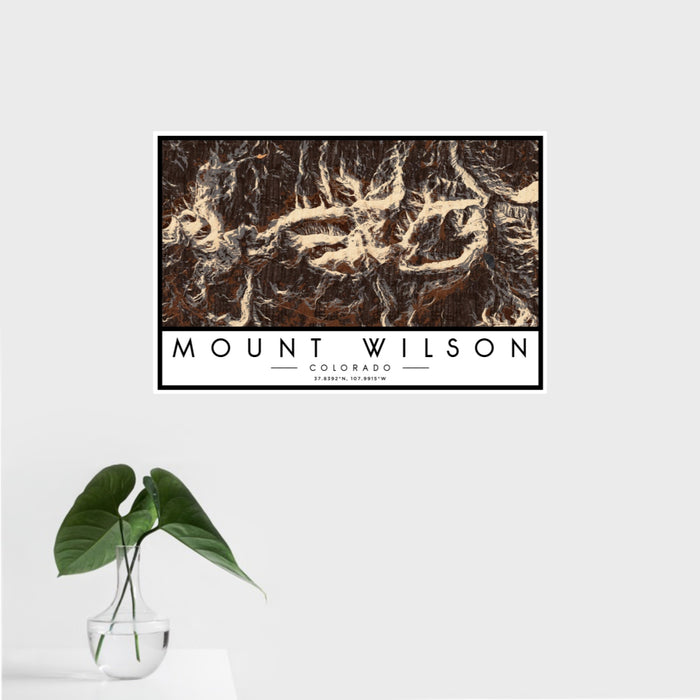16x24 Mount Wilson Colorado Map Print Landscape Orientation in Ember Style With Tropical Plant Leaves in Water