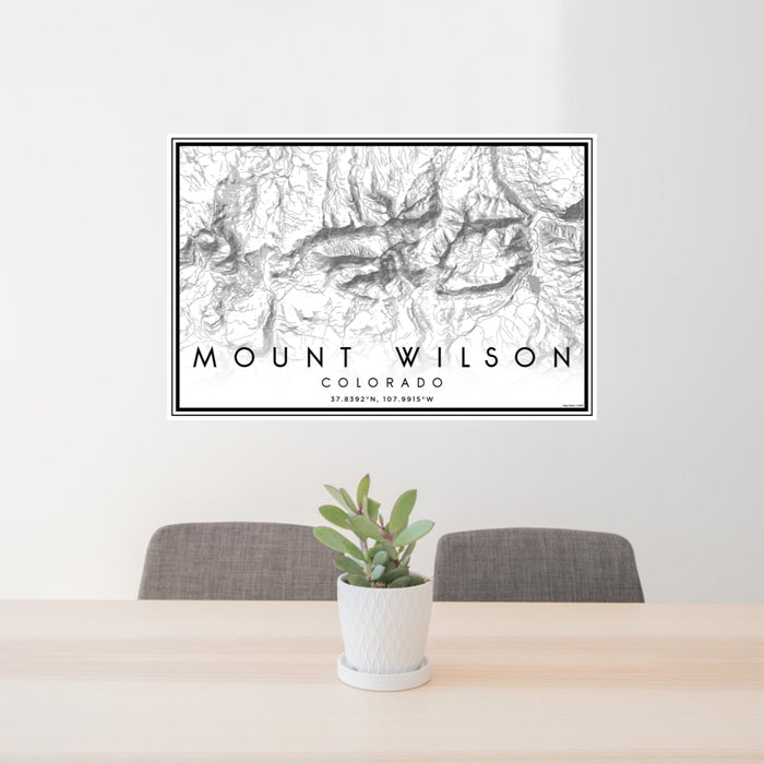 24x36 Mount Wilson Colorado Map Print Lanscape Orientation in Classic Style Behind 2 Chairs Table and Potted Plant