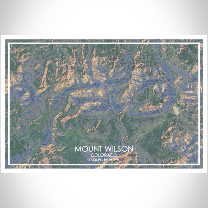 Mount Wilson Colorado Map Print Landscape Orientation in Afternoon Style With Shaded Background